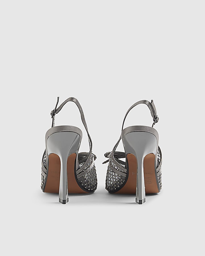 Grey Mesh Bow Sling Back Heels