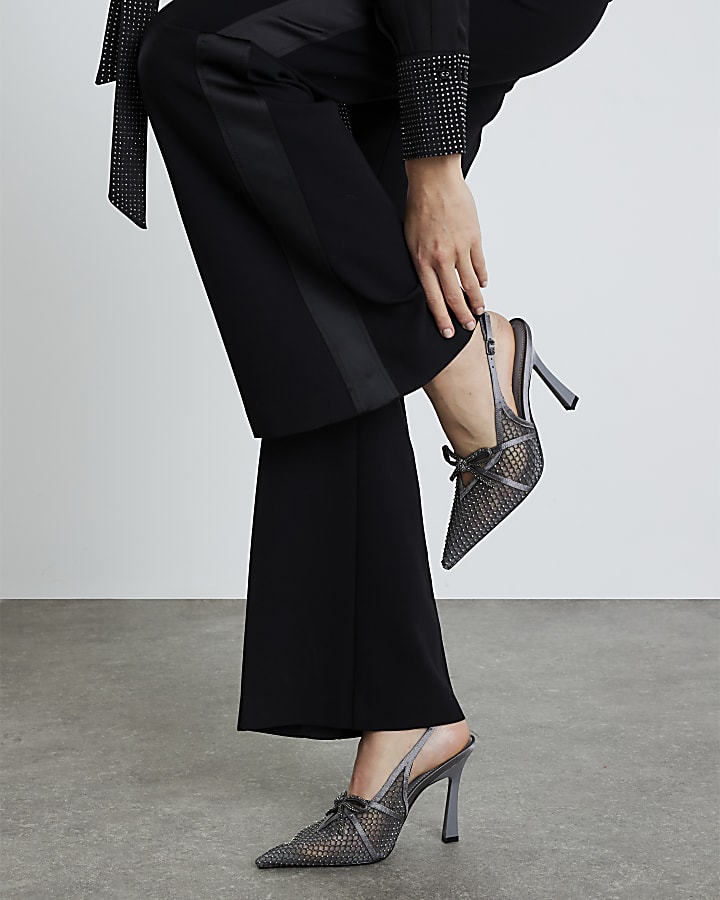Grey Mesh Bow Sling Back Heels