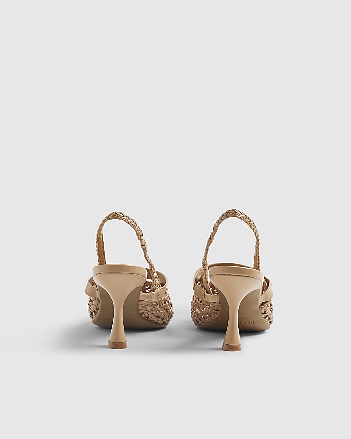 Beige Woven Instep Trim Court Heels