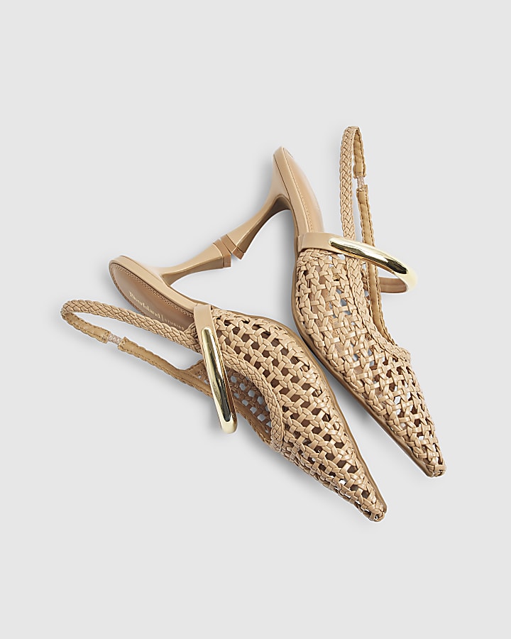 Beige Woven Instep Trim Court Heels