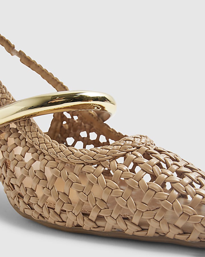 Beige Woven Instep Trim Court Heels