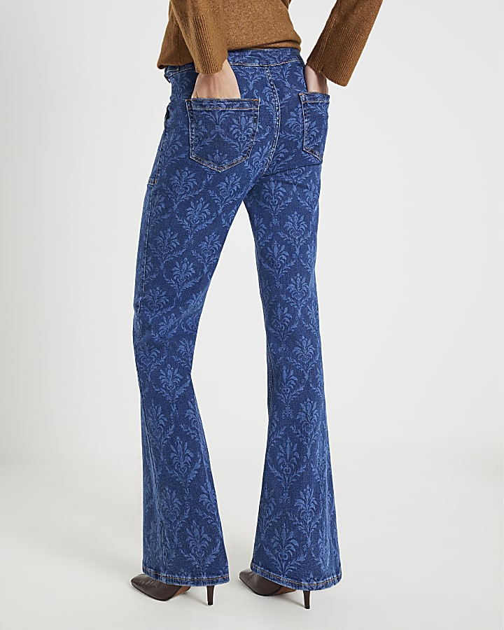 Blue Paisley Relaxed Flared Jeans