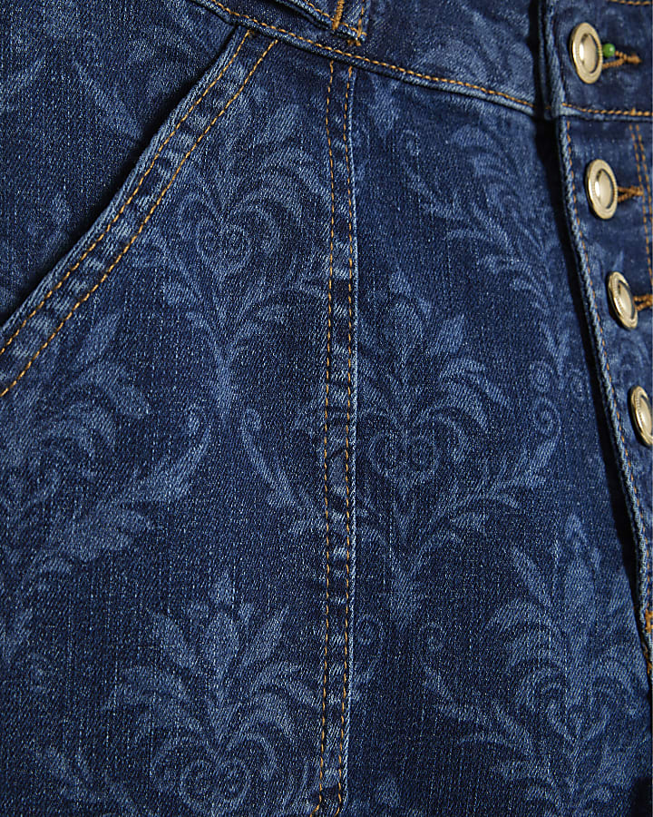 Blue Paisley Relaxed Flared Jeans