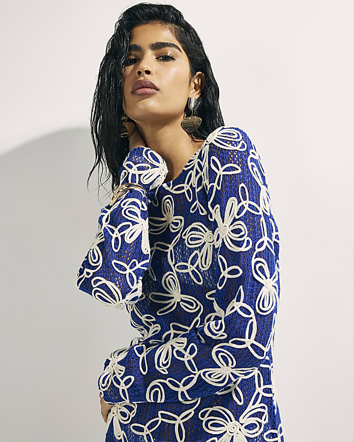 Blue Cornelli Crochet Maxi Beach Dress