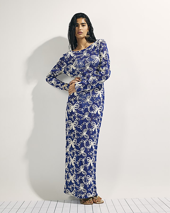 Blue Cornelli Crochet Maxi Beach Dress