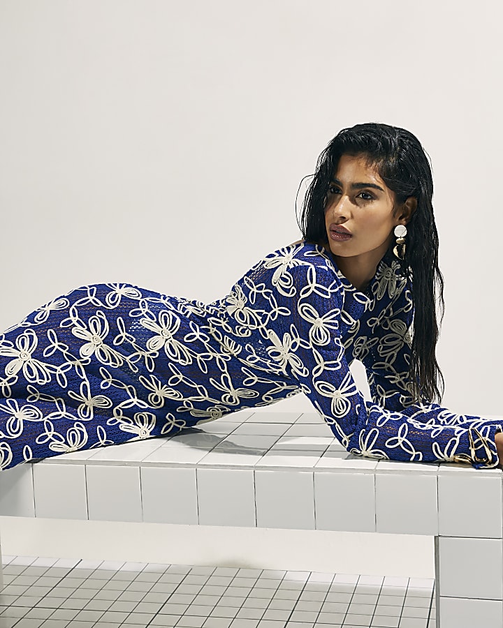 Blue Cornelli Crochet Maxi Beach Dress