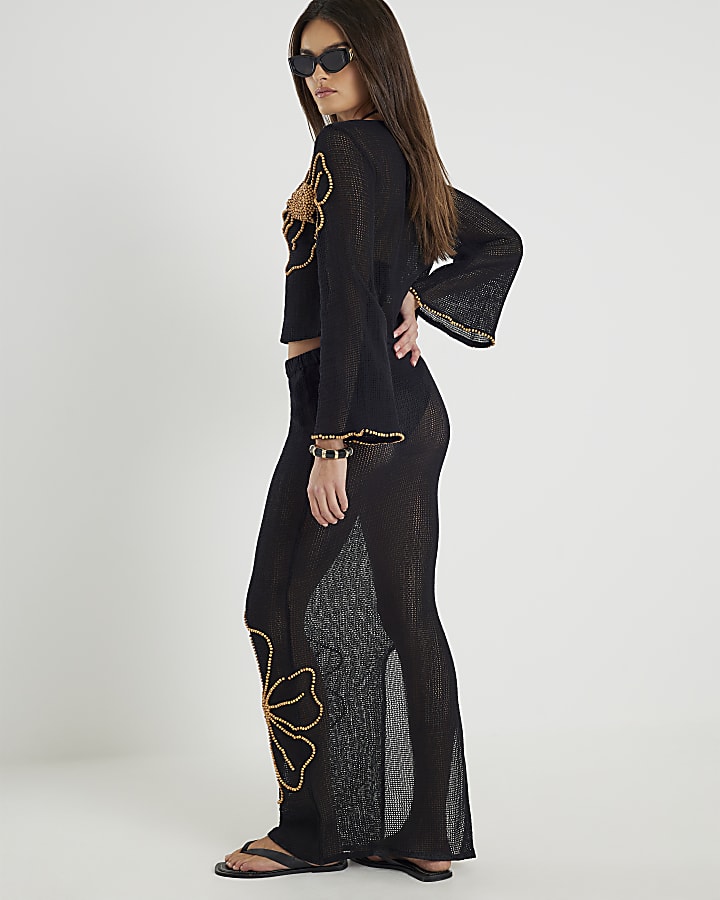 Black Flower Beach Maxi Skirt