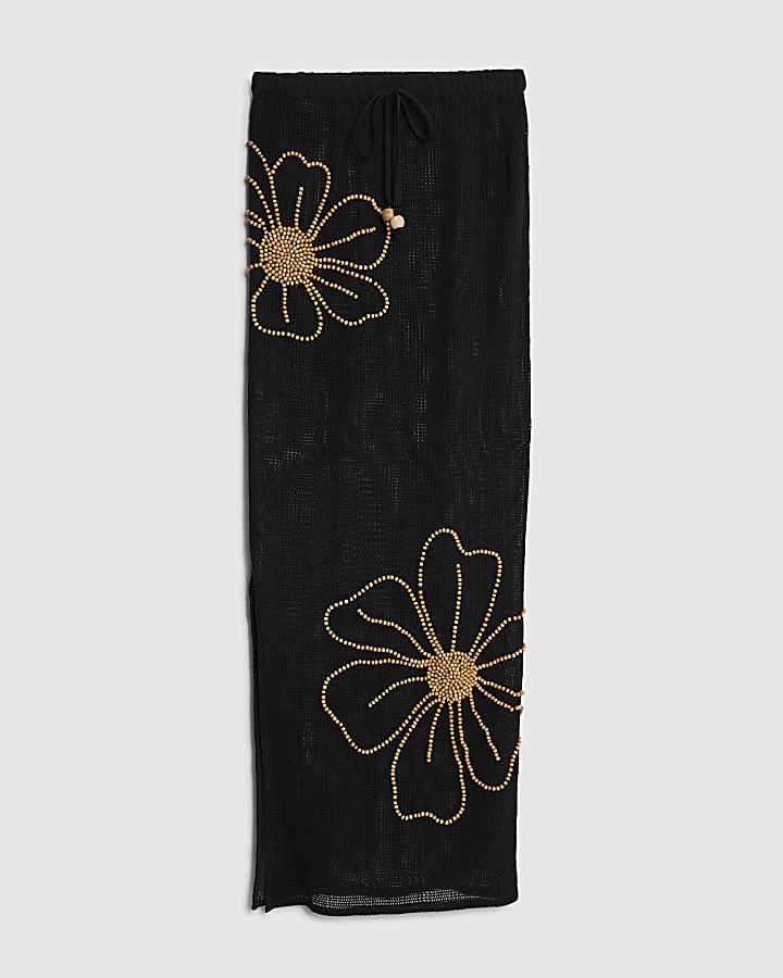 Black Flower Beach Maxi Skirt