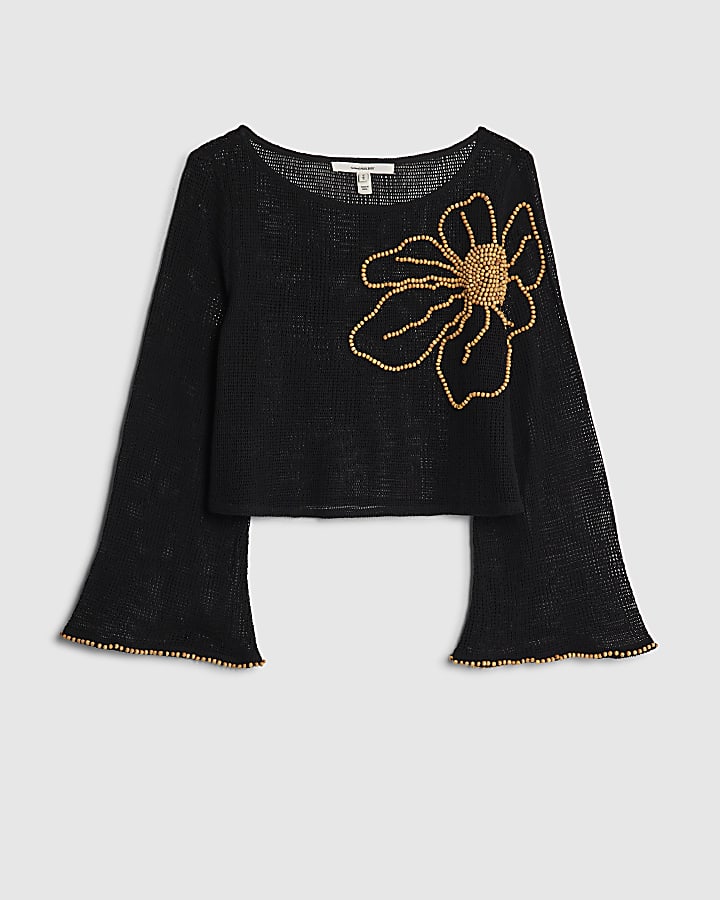 Black Flower Beach Crop Top