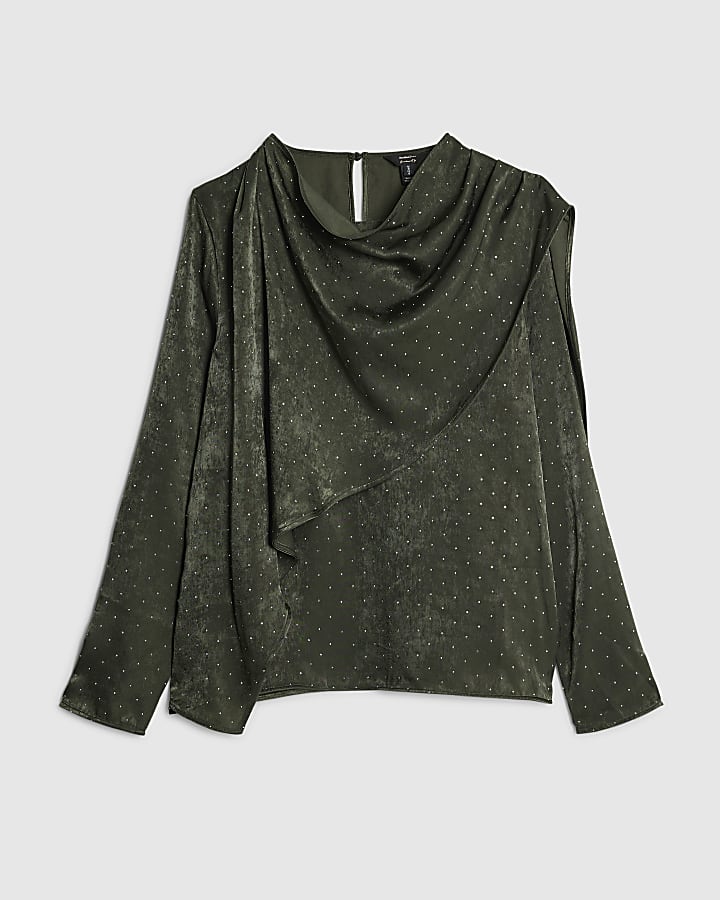 Green Cowl Neck Studded Blouse