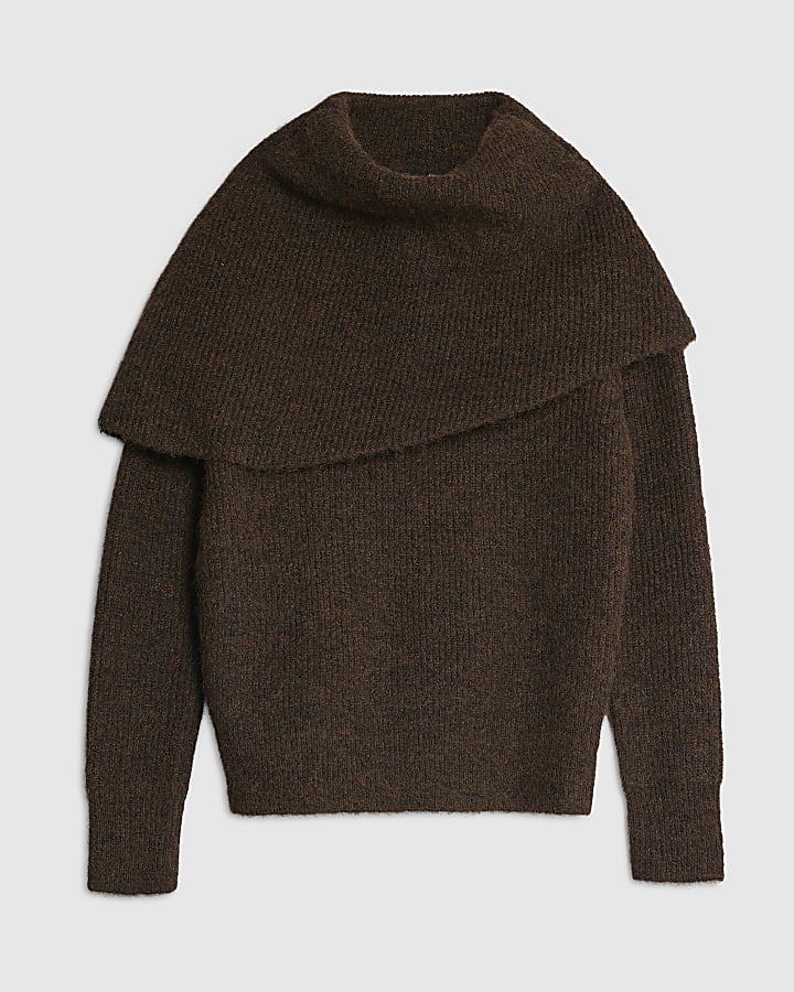Brown Slouch Neck Jumper