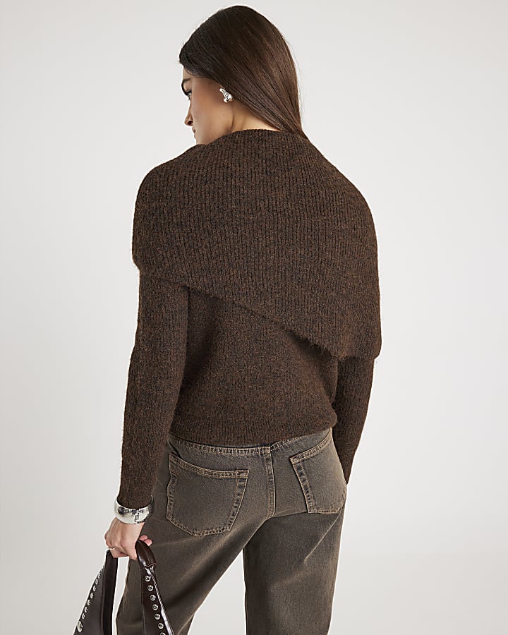 Brown Slouch Neck Jumper
