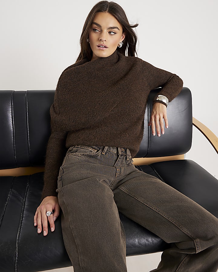 Brown Slouch Neck Jumper
