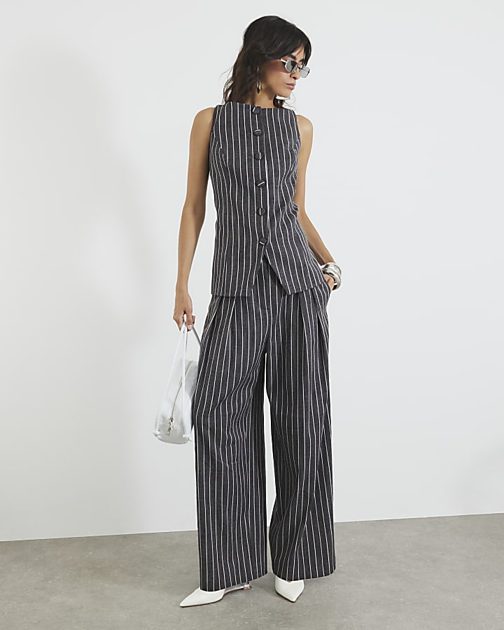 Grey Stripe High Neck Waistcoat