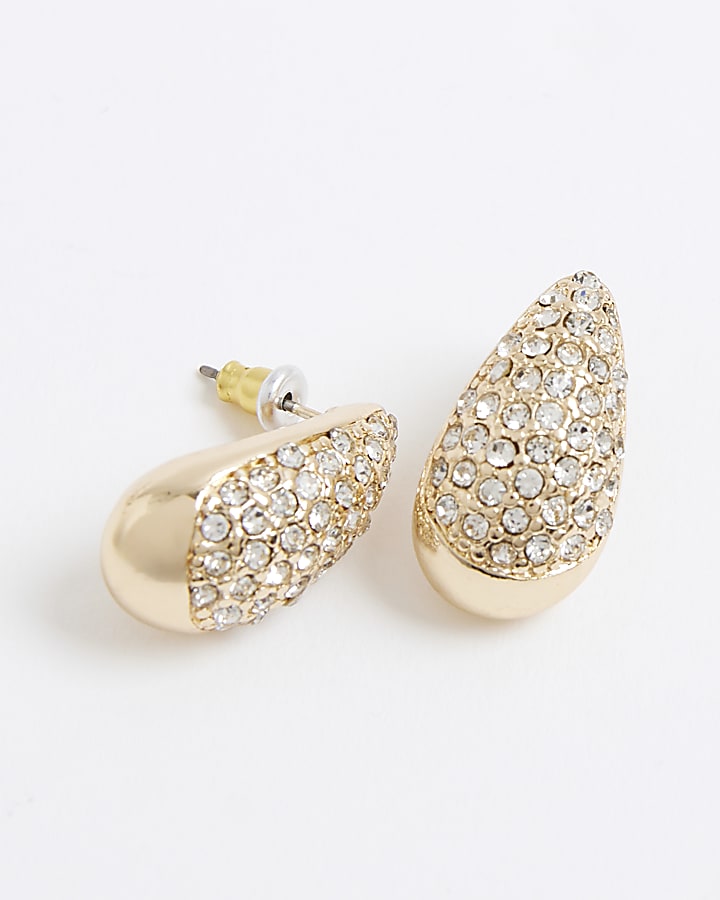 Gold Paved Teardrop Stud Earrings