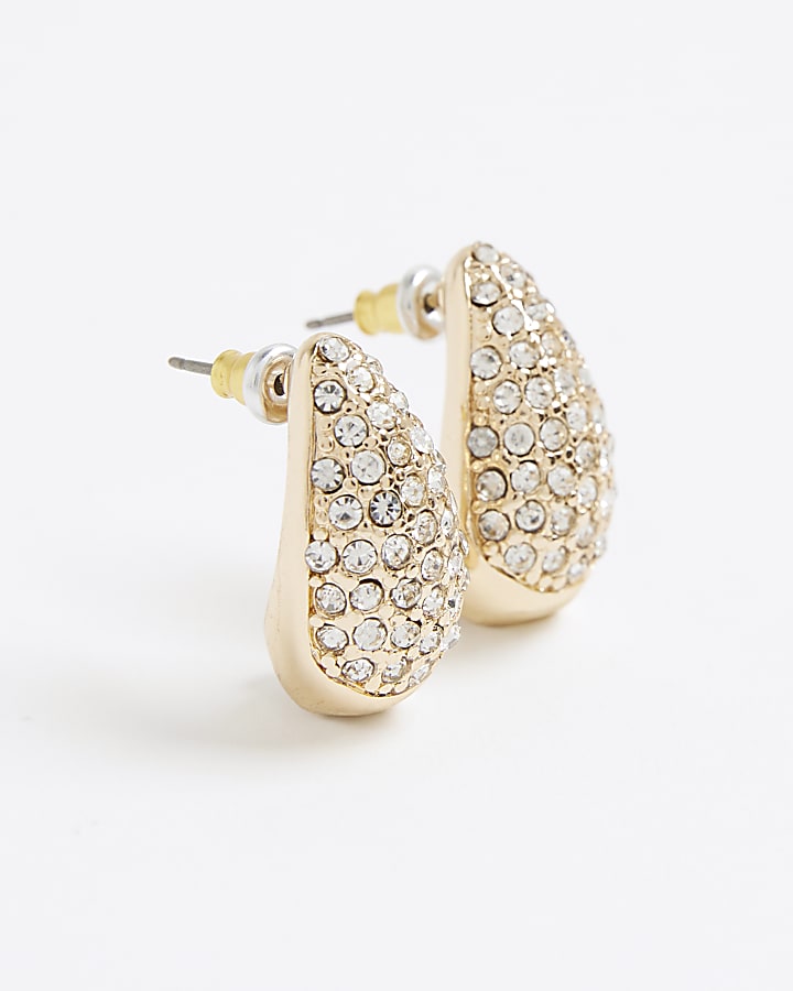 Gold Paved Teardrop Stud Earrings