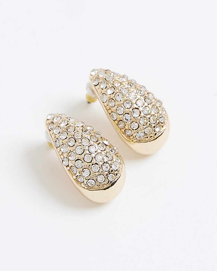 Gold Paved Teardrop Stud Earrings