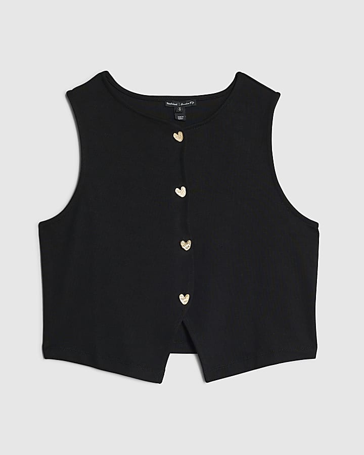 Black Cropped Heart Sleeveless Waistcoat
