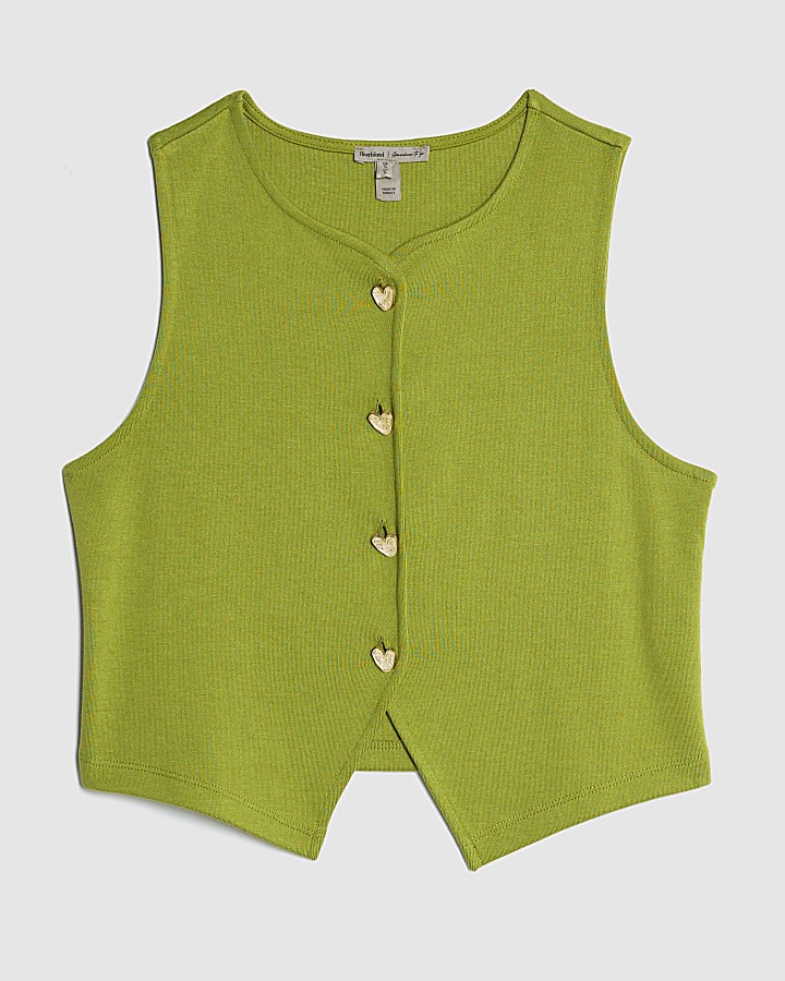Green Sleeveless Cropped Heart Waistcoat