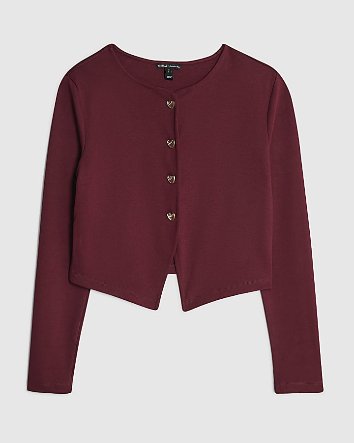 Red Long Sleeve Cropped Heart Top