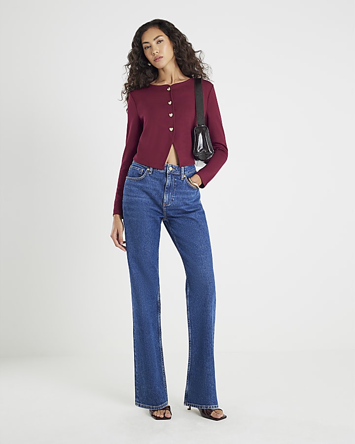 Red Long Sleeve Cropped Heart Waistcoat