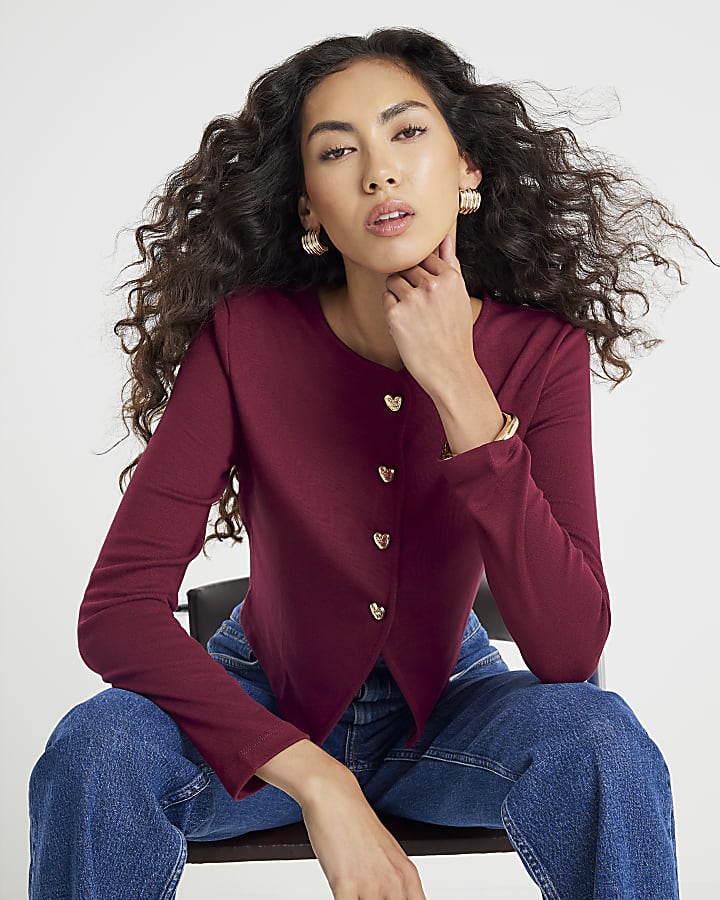 Red Long Sleeve Cropped Heart Waistcoat