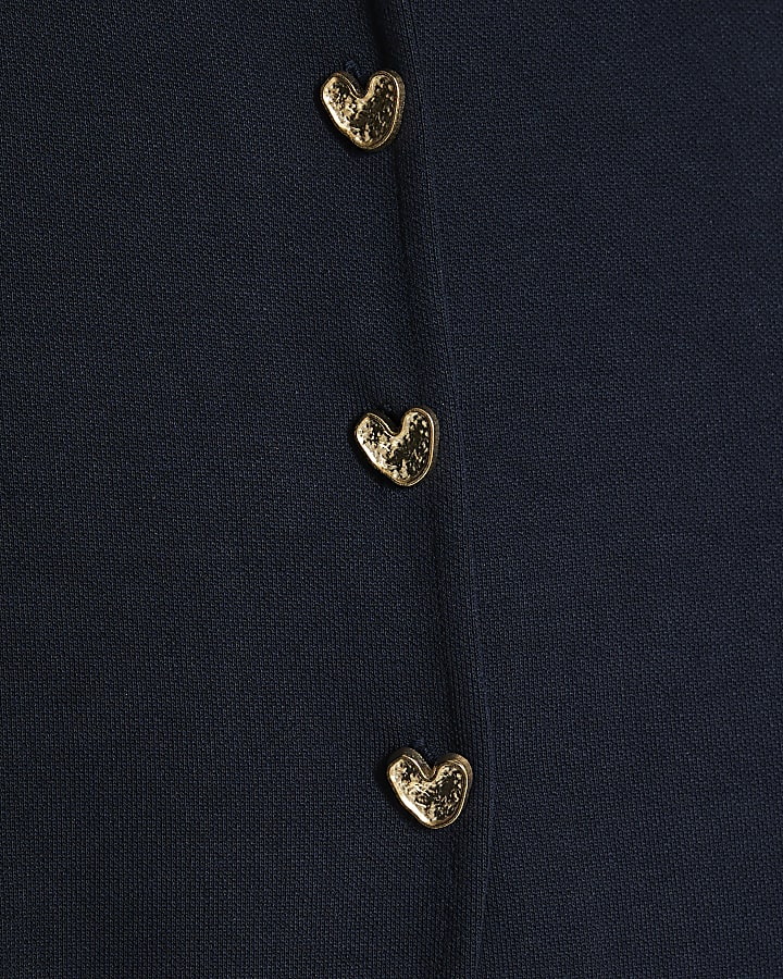 Navy Long Sleeve Cropped Heart Top