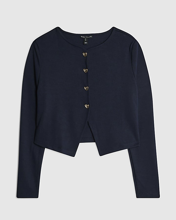 Navy Long Sleeve Cropped Heart Top