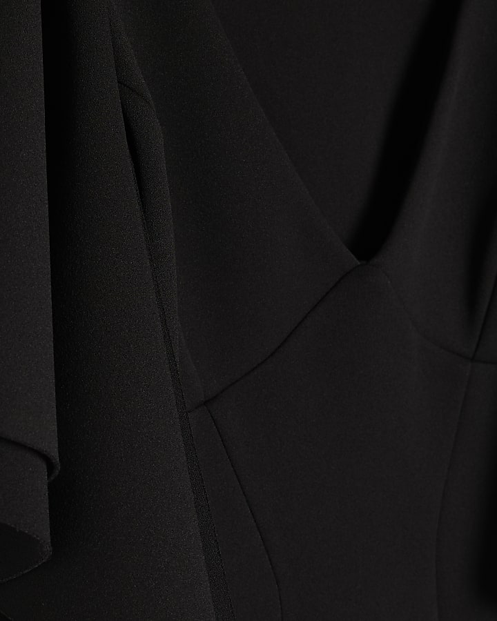 Black Sleeveless Ruffle Shoulder Mini Dress