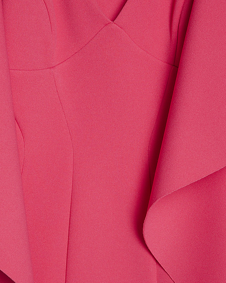 Pink Sleeveless Ruffle Shoulder Mini Dress