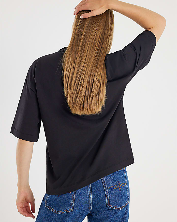 Black Short Sleeve Scarf Detail T-shirt