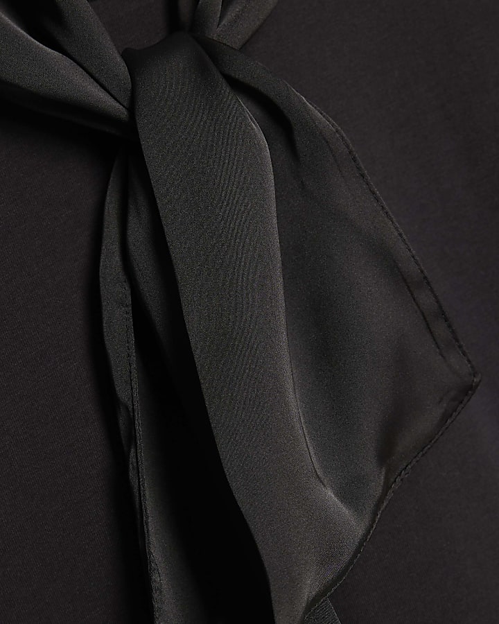 Black Short Sleeve Scarf Detail T-shirt