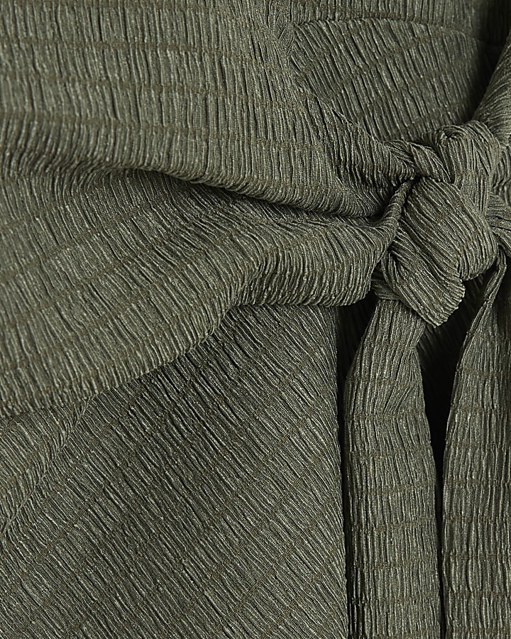 Khaki Textured Tie Detail T-shirt