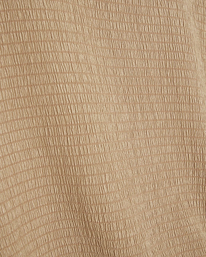 Beige Short Sleeve Textured Tie Waist T-shirt