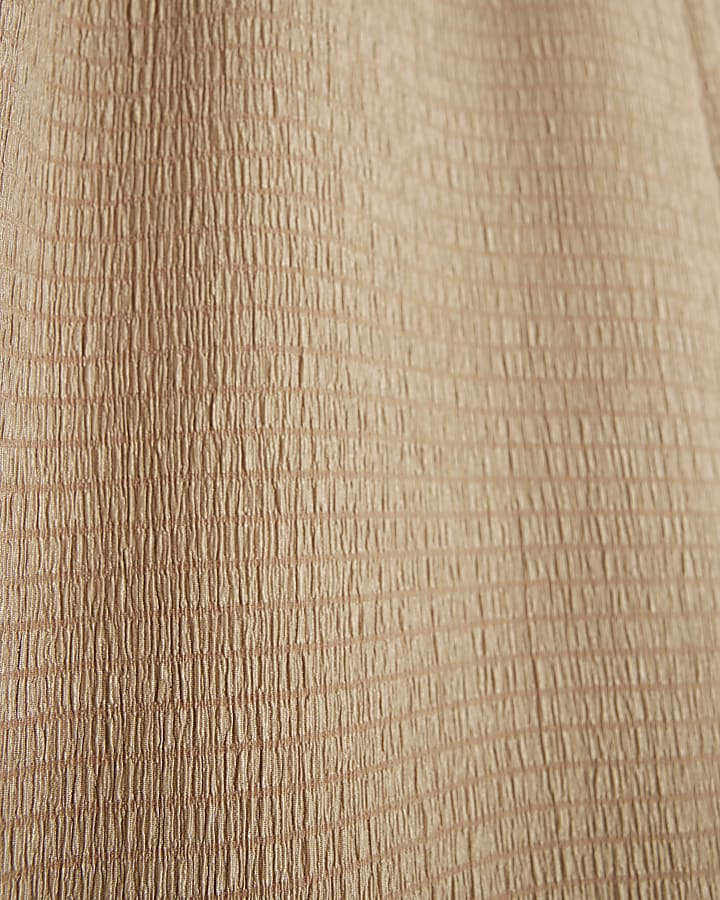 Beige Textured Wide Leg Trousers