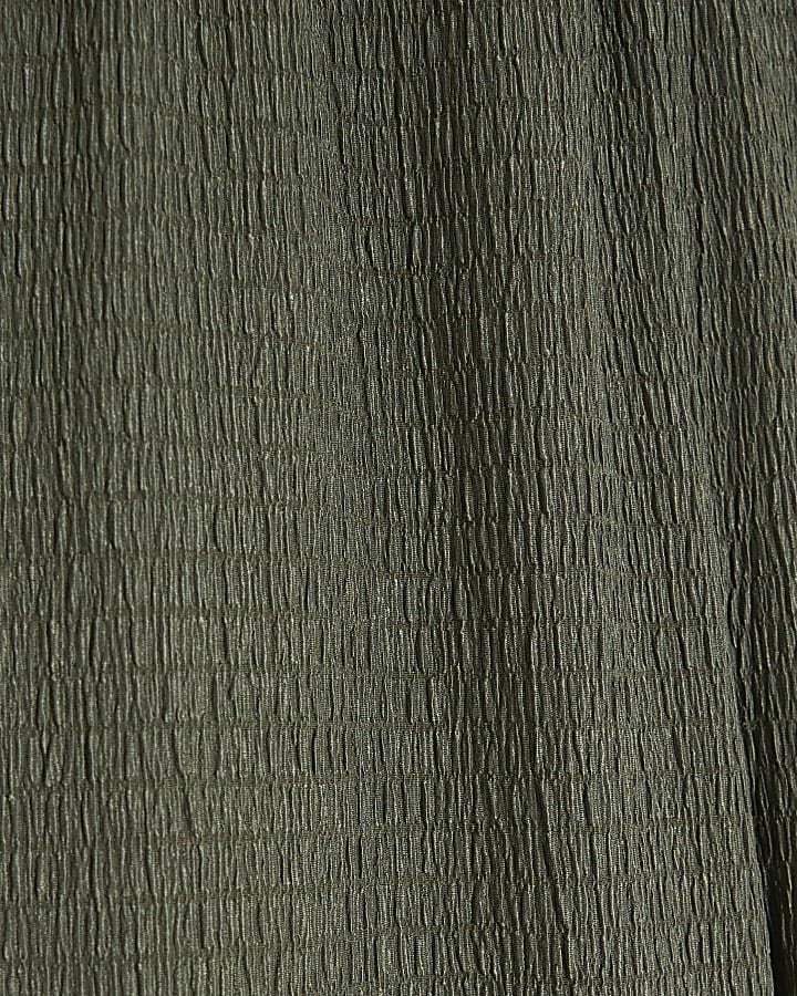 Khaki Textured Wide Leg Trousers