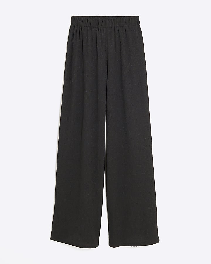 Black Textured Wide Leg Trousers