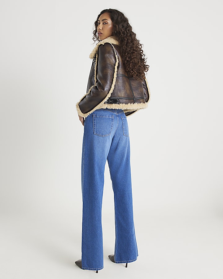 Blue High Rise Relaxed Straight Leg Jeans