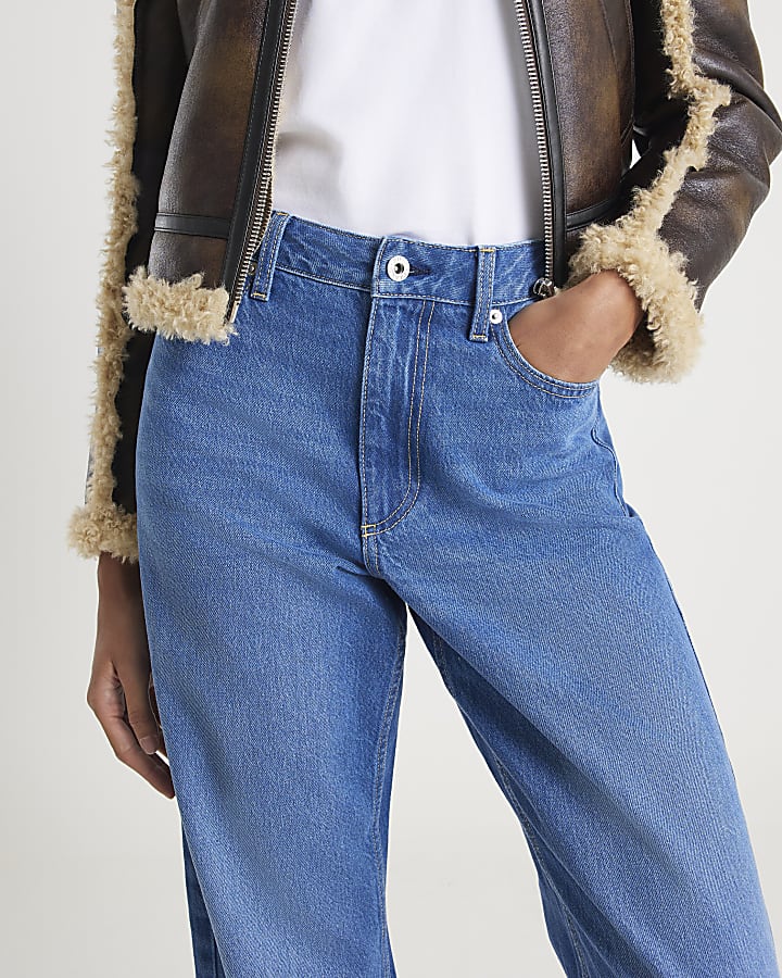 Blue High Rise Relaxed Straight Leg Jeans