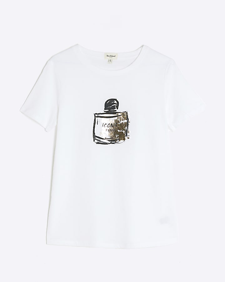 White Short Sleeve Foil Perfume T-shirt