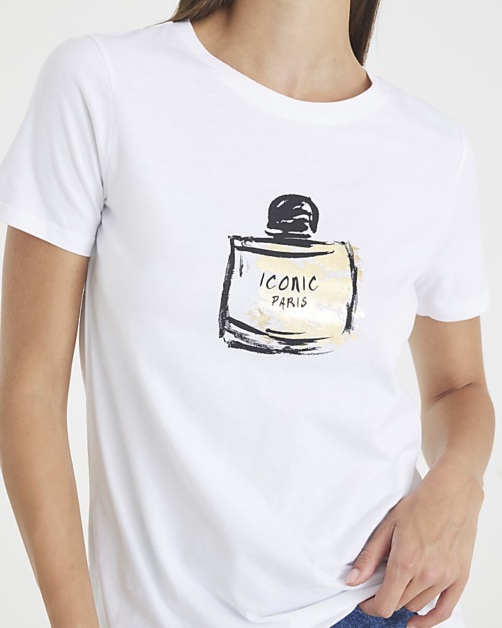 White Short Sleeve Foil Perfume T-shirt
