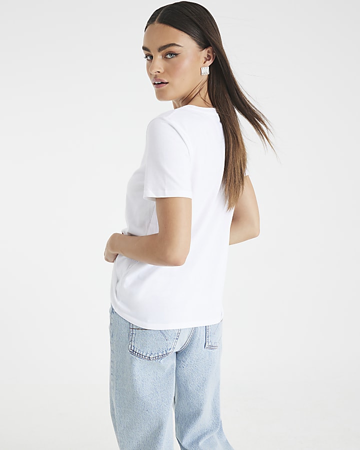 White Short Sleeve Lipstick Diamante T-shirt