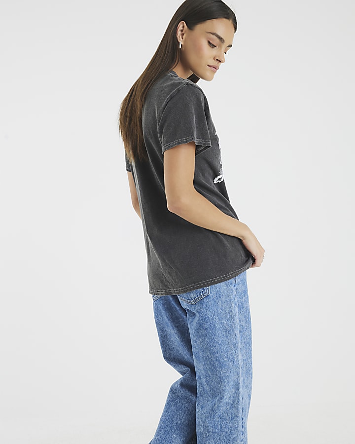 Grey Short Sleeve NYC Lace Print T-shirt