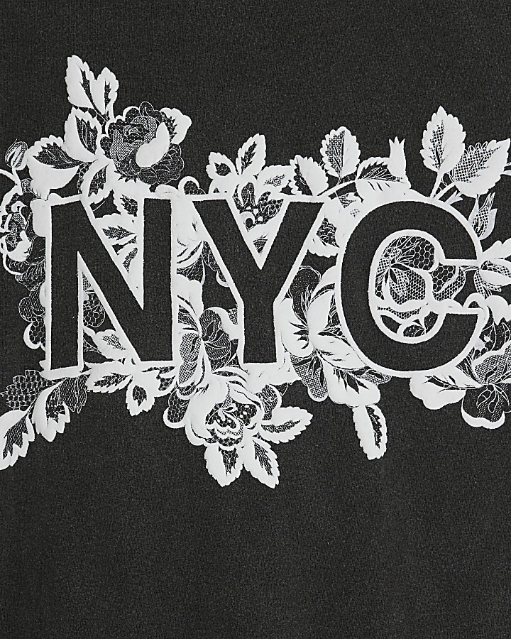 Grey Short Sleeve NYC Lace Print T-shirt