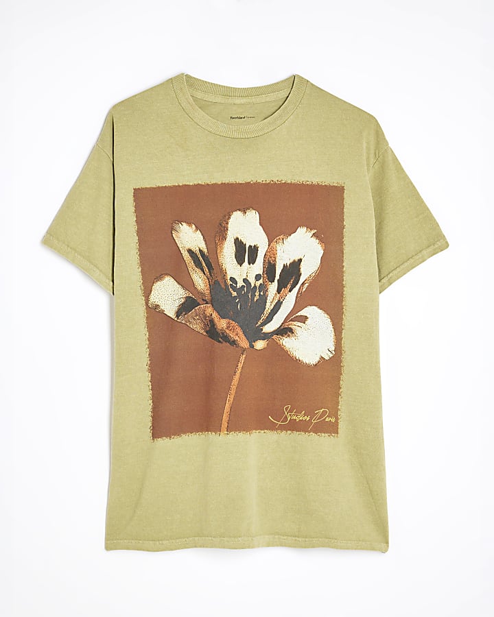 Green Short Sleeve Floral Print T-shirt