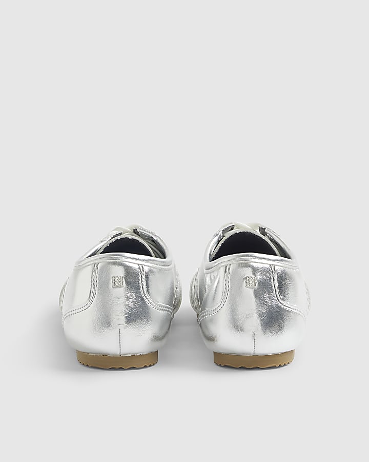 Silver Lace Up Slim Sole Trainers