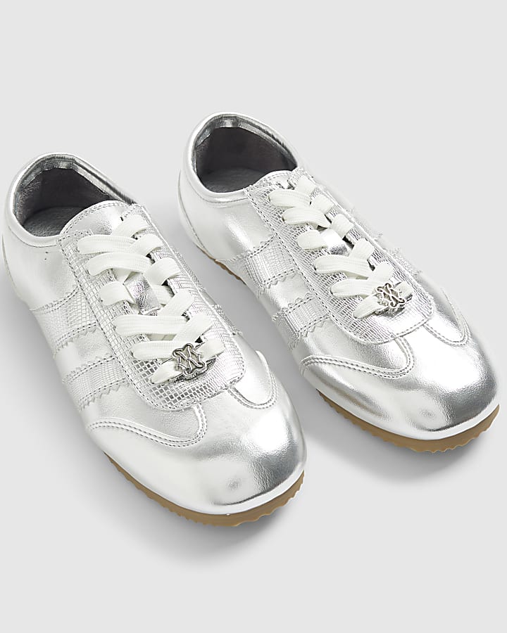 Silver Lace Up Slim Sole Trainers