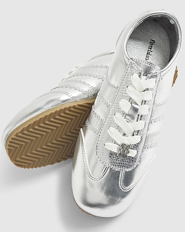 Silver Lace Up Slim Sole Trainers