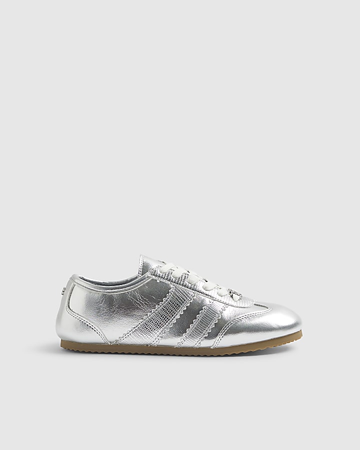 Silver Lace Up Slim Sole Trainers