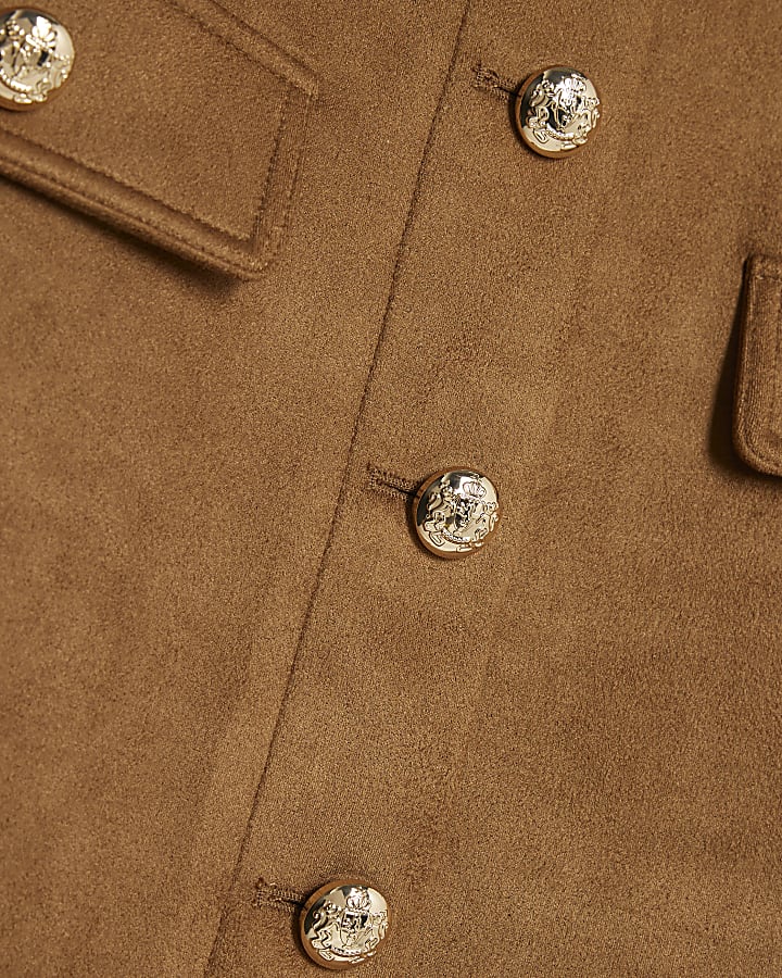 Brown Roll Neck Hybrid Faux Suede Mini Dress